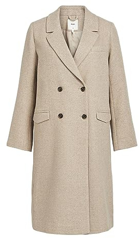 Object Objblaza L/S Coat Noos Abrigo Largo, Humus/Detail:Melange, 38 Mujeres