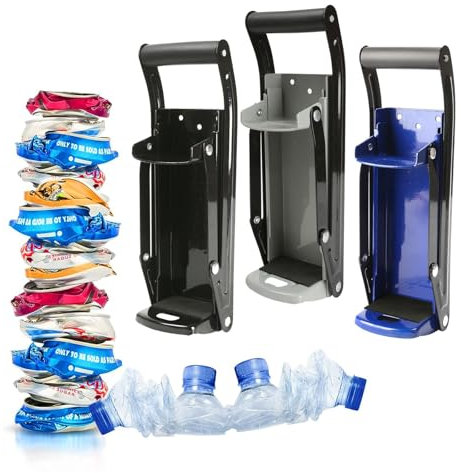 LKH Can Crusher & Bottle Opener - Soda Beer Can Crushers for Recycling, Wall Mounted with Soft Grip Handle, Built-in Tin Opener 2-in-1 Heavy Duty Tool for Bottles, Tins & More (Blue)