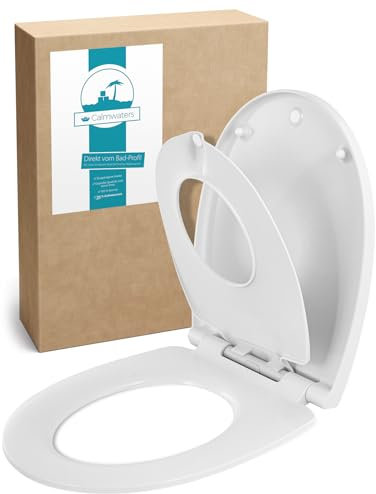 Calmwaters® Familien WC-Sitz, Toilettendeckel mit integriertem Kindersitz, einzeln lösbar, Absenkautomatik, 2 Montage-Optionen von oben, abnehmbar, antibakteriell, ovale Klobrille Weiß