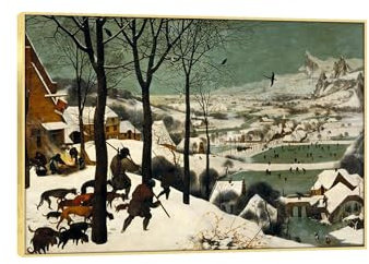 EVANEM Pieter Bruegel der Ältere Wandkunst Bilder. Renaissance-Leinwanddrucke Jäger im Schnee. Berühmte Ölgemälde Reproduktion für Wohnkultur 30x45cm Goldener Rahmen