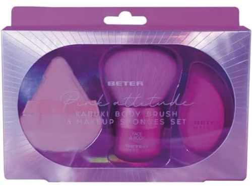 Beter - Makeupborstset med kvast och svamp, kabukiborste för ansikte och kropp + beautyblender och kvast, makeupset, för puder och makeup, Makeupborstset, Perfekt som present