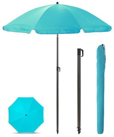 Menz Sonnenschirm Sunnyjoy Balkon + Sonnenschirmhülle - UV50+ Strandschirm 180 cm, Balkonschirm mit Knickfunktion, Gartenschirm, Sonnenschirm Strand - Fb. Türkis