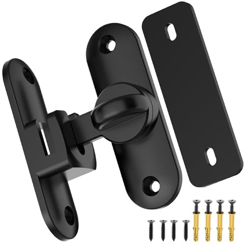 Serratura per porta scorrevole a scatto, 90/180 gradi, per porta di fienile, porta per animali domestici, bagno, esterni, garage, finestre, porte scorrevoli (2, nero)