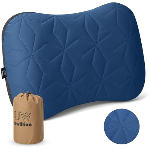UWILLION Camping Pillow with Removable Cover - Ultralight Inflatable Pillow for Camping Lightweight, Ergonomic and Washable for Camping, Hiking, and Travel Blue