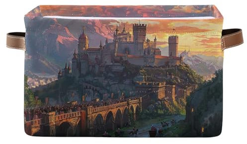 Sevdomey Cestino portaoggetti medievale fantasy stradale grande cubo organizer pieghevole con maniglia per mensole armadio lavanderia decorazione casa ufficio 1 confezione