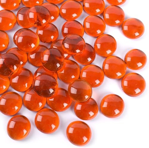 HUIANER Round Clear Glass Pebbles 450g，100PCS Flat Stone Marbles Table Scatter Gems for Vase Filler Aquarium Decor Garden Decoration (Orange)