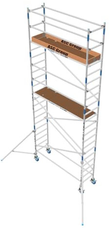 ASC Ponteggi rotanti 75 Quick Lock, Altezza di lavoro 7,3 m 3.05 m Holz - Trabattello con Ruote - Ponteggio per Edilizia - Ponteggio mobile - Trabattello acciaio - Trabaltello