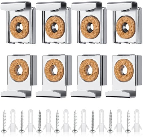 Caianwin Lot de 8 fixations de miroir sans cadre, supports de miroir avec chevilles et vis, adaptés pour salles de bains et toilettes