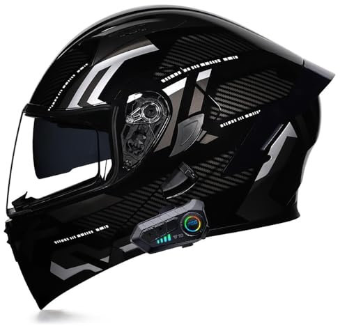 Klapphelm mit Bluetooth, Motorradhelm Modularer Helm mit Doppelvisier, ECE Zertifiziert Integralhelm mit Mikrofon für Automatische Reaktion, Motorrad Helm für Herren Damen
