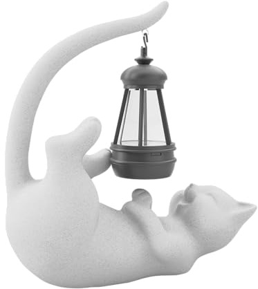 mikilov Katze Harz Statue mit Solar Laterne (Liegend)- Outdoor Laternen&Indoor Statue Dekorationen für Garten,Hof,Veranda,Haus,Balkon