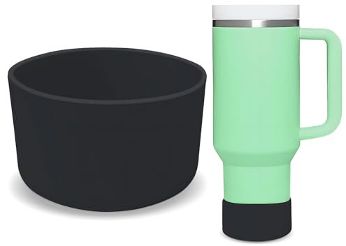 GJV Protector de silicona mejorado para vaso Stanley Quencher Adventure de 40 onzas, 30 onzas, 20 onzas, 30 onzas, 30 onzas, accesorios de funda inferior para botella de agua (negro, diámetro
