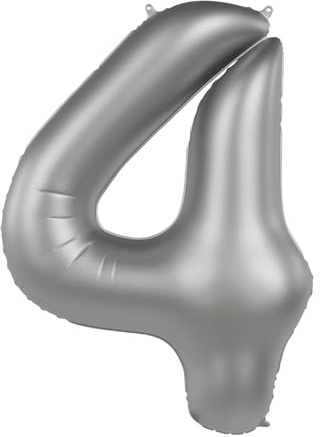 Folat 10474 Zahlen Luftballon Silber Folienballon Zahl 4 - Moonlight Silver - Satin Gloss - 86 cm - Party Deko Ballon für Kinder Geburtstag Jubiläum, zum Befüllen mit Helium geeignet