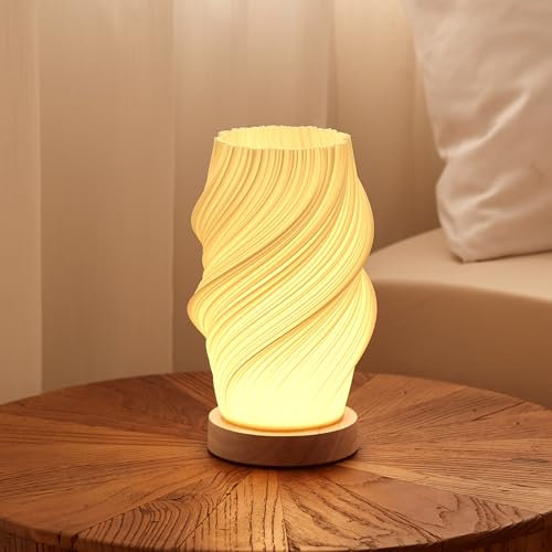 Dawnwake Lampada da Tavolo Comodino, Abat Jour da Comodino LED, Llluminazione Calda e Accogliente, Lampada Moderna Vintage Boho di Metà Secolo, Bedside Table Lamp (Onda, Medio)