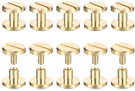 sourcing map 10Pack Brass Chicago Screws, 4x5x10mm Flower Texture Flat Head Screw Back Binding Post Nail Stud Rivets Fastener for DIY Leather Craft Belt Strap, Gold