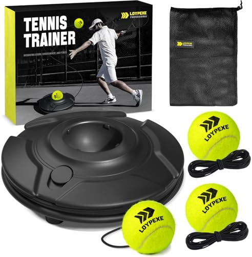 Tezewa Premium Tennis Trainer Set, Portable Tennis Trainer Set with 3 Highly Elastic String Balls, Solo Tennis Trainer Practice Equipment, Elastic Tennis Practice Equipment for Adults Kids