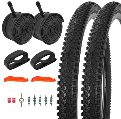 JIAYAN 24/26 x 1,95 Zoll Klappbare Ersatz-Fahrradreifen mit Reifenhebern und Reifeneinlagen, 61 cm/66 cm Mountainbike-Reifen und Schlauch für MTB Off-Road Fahrrad