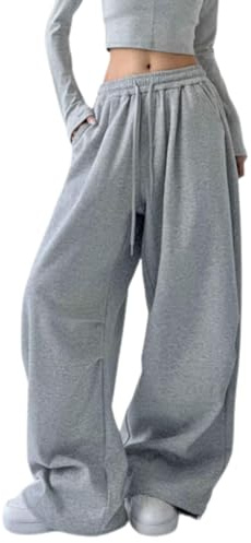 Chmnigma Wide Leg Sweatpants for Women Men Baggy Casual Drawstring Sweat Pants Trendy Athletic Grunge Clothes(Grey-M)