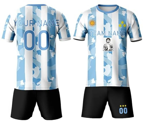 Diego - Camisetas de fútbol para niños, camiseta de fútbol de Maradona Argentina para hombre, camisetas personalizadas con nombre del equipo para él, Blanco Azul, 140