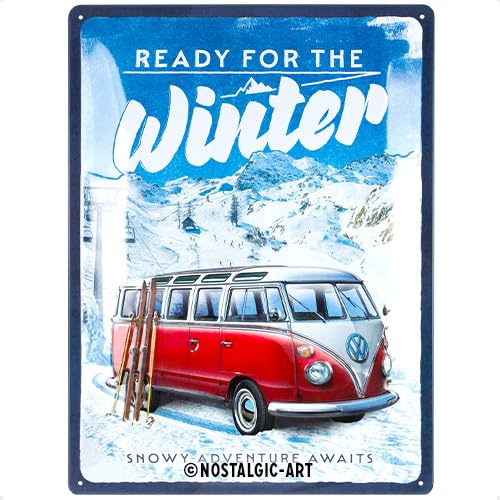 Nostalgic-Art Retro Blechschild, 30 x 40 cm, VW Bulli – Ready for the Winter – Volkswagen Bus Geschenk-Idee, Original Lizenzprodukt (OLP), aus Metall, Vintage Design, Blechschilder Sprüche | Original Volkswagen Lizenzprodukt (OLP), aus Metall, Vintage Design, Blechschilder Sprüche, Geschenk-Idee für VW Bus Fans
