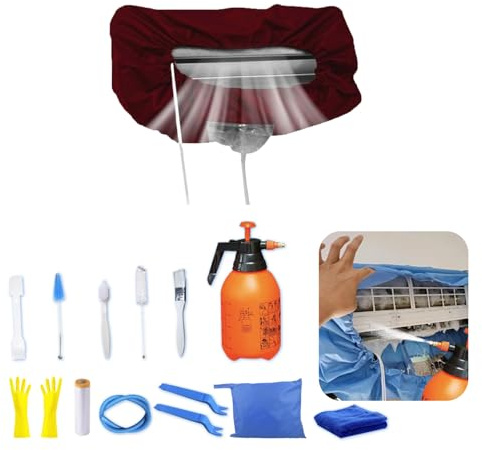 ZSPLIT-MAIR Kit Nettoyage Climatiseur Mural，Kit Nettoyage Climatisation Split，Nettoyage Climatisation Split，Bâche Nettoyage Clim(15 pièces, rouge, taille moyenne : 68-98 cm/27,55-39,37 pouces)