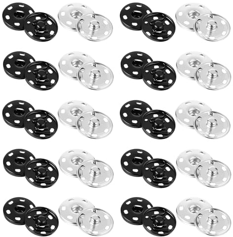 Giantree 20 juegos de botones de presión de metal, 21 mm, botones de presión para coser, color negro y plateado para ropa y tejidos, costura, monedero, bolso de mano, manualidades (21 mm)