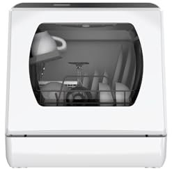 Hermitlux Lavastoviglie portatile con 4 Coperti, Serbatoio dell'acqua da 5 L, Lavastoviglie Piccola da 6 Programmi, Bianco