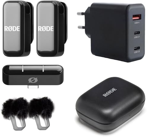 Rode Système de microphone sans fil Micro sans fil USB-C avec bloc d'alimentation Keepdrum