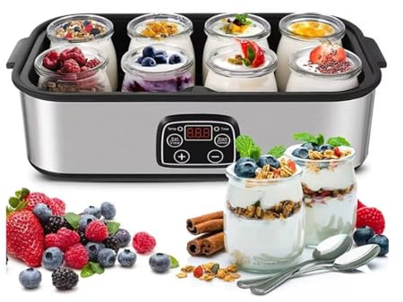 Probiotische Joghurt-Maschine 36 Stunden mit einstellbarer Temperatur & Zeitkontrolle, 1400ML Edelstahl Joghurt-Maschine, Inklusive 8 Deckel Edelstahl-Design für den Heimgebrauch