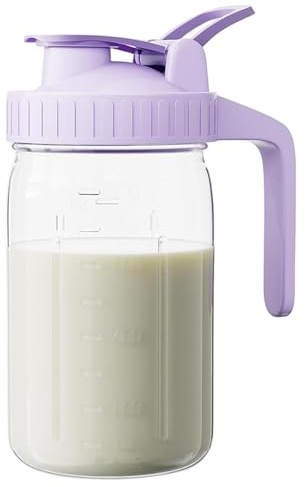 CNAFGBGG Puche de lait en verre, Puche en verre de 32 oz avec couvercle et bouchon en forme V, lave-vaisselle Bouteille rangement lait maternel en toute sécurité pour la maison
