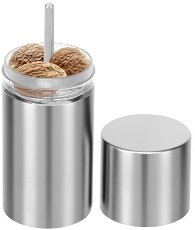 BAODBF Muskatnuss Mühle Edelstahl,Muskatreibe mit Aufbewahrungs,Muskatmühle,Gewürzmühle,Gewürzreibe,Mahlwerk für Muskatnuss,Canela, Tonka, Langpfeffer