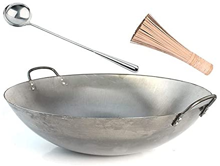 WOTZOV Wok Grande de Hierro Antiadherente para Parrilla de Gas o carbón - 36 cm de diámetro