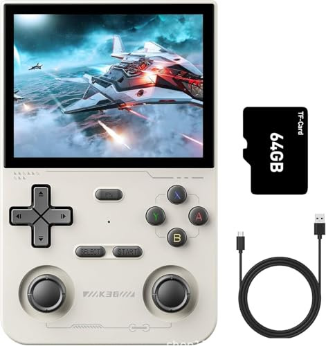 K36-Consola de juegos portátil retro con pantalla IPS de 3.5 pulgadas de 64 G, más de 15000 juegos clásicos, sistema Linux, reproductor de video portátil de bolsillo con batería de 3200 mAh (blanco)