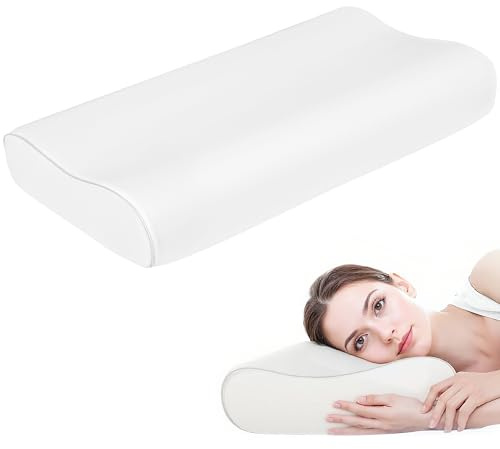 HOMCOM Almohada Cervicales y Cuello de Espuma Viscoelástica, Almohada Ortopedica con Diseño Ergonómico, Doble Altura, Funda Extraíble y Lavable, para Soporte de Cuello, Dormir de Lado y Boca Arriba