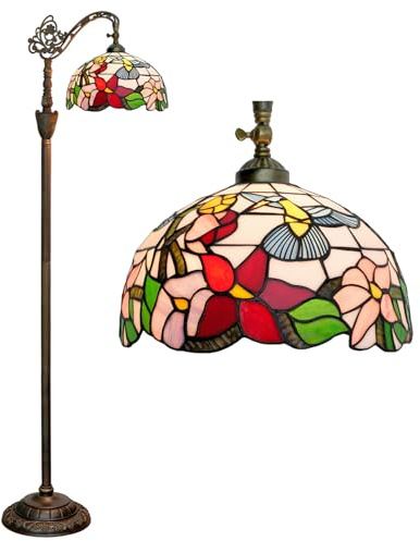 BOTOWI Lámpara de pie Estilo Tiffany Lámpara de Vidrio Manchado Lámpara arqueada 12X18X63 Pulgadas Cuello de Cisne Esquina Ajustable Luz de Lectura de pie Decoración Dormitorio Sala de Estar,Bird