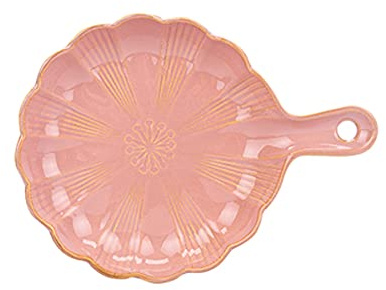 EUXHTYWP Oven Baking Dishes,Ceramic Dish Pie Pan Porcelain Bakeware Serving for Lasagna Pans Casserole Quiche Round Petal Shape, 1 Piece(Pink)