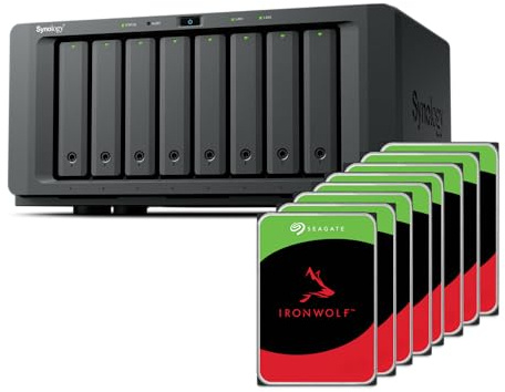 Synology DS1825+ 64TB Bundle (Seagate Ironwolf 8X 8TB) 8 Bay NAS Plus Series with Ryzen V1500B, 8GB Ram (32GB max), 2X 2.5GbE, 2X M.2 NVMe Slots.PCIe Slot for NIC Options