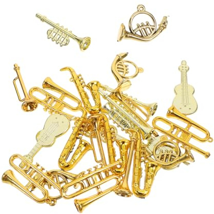 48 Stück Puppenhaus Musikinstrumentenset aus Kunststoff, Gold, Miniatur | Geige, Trompete, Saxophon, Horn, für Musikliebhaber, Handgefertigte Eleganz, Leicht