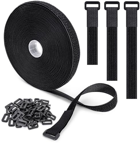 10M x 2CM Fascette Fermacavo con 50 Fibbie, Fascette Fermacavi Riutilizzabili, Cable Management Fascette, Nastro Adesivo a Strappo, Nero Cinghie per La Casa e L'ufficio