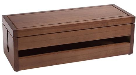 BAZEITFLOW Wood Cable Storage Box Large Coffee Brown Solid Wood Cable Manager Power Charger Socket Organizer Home Office