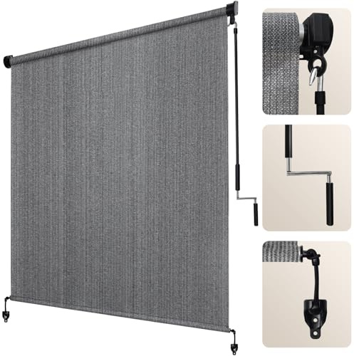 Artpuch Patio Shades Roll Up Outdoor, 12' W x 8' H Privacy Screen Outside Blinds Cloth for Porch Pergola Gazebo, Grey