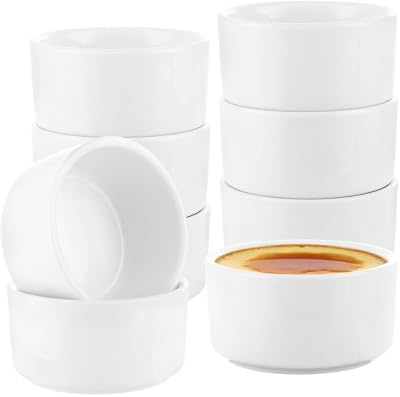 WENLISELL 8 PCS Porcelain Ramekins, 100ml White Ceramic Small Souffle Dishe | For Sauces and Side Dishes, For Creme Brulee, Pudding, Small Cakes