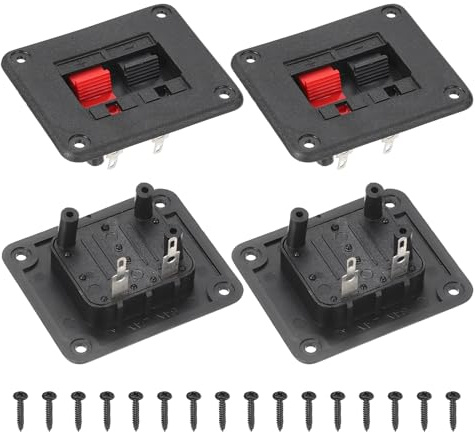 sourcing map WP2-1 - Clip quadrata per casse acustiche, 2 vie, presa jack nera e rossa, clip di collegamento a molla per subwoofer fai da te, auto, casa, confezione da 2
