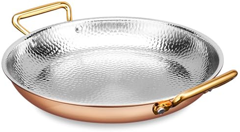 CLMJHG Padella per Paella Spagnola Padella Antiaderente Non Rivestita con Doppio Manico Piastra per Padella Seapaella per Raccolta in Campeggio/Oro Rosa/28 Cm