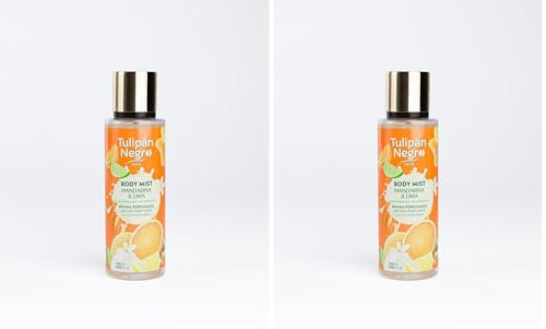 Tulipán Negro - Body Mist Mandarina & Lima, Bruma Corporal con Fragancia Cítrica y Tropical, Aroma Refrescante y Delicioso para Uso Diario, 250 ml (Paquete de 2)