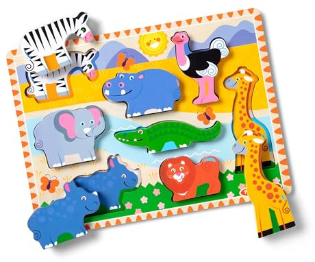 Melissa & Doug Safari Wooden Chunky Puzzle (8 pcs), Educational Screen Free Activity for Toddler, Preschoolers and Kids Ages 2+ - FSC Certified