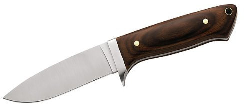 Herbertz Gürtelmesser, Droppoint-Klinge, Pakkaholz, Lederscheide