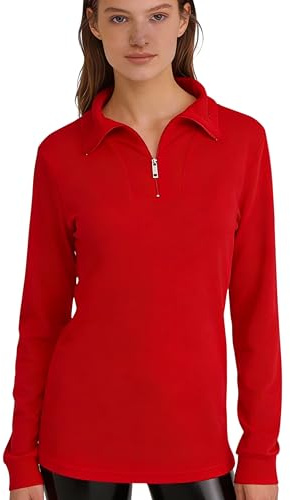 Brandsseller Damen Ski Shirt Baumwolle Rollkragen mit Reißverschluss Langarm