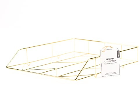 U Brands Desktop Letter Tray, Wire Metal, Gold
