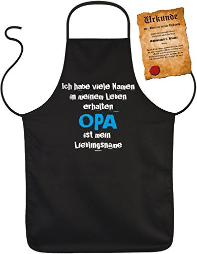 Opa Schürze - Sprüche Kochschürze Großvater : Opa ist mein Lieblingsname -- Geschenk Grillschürze Geburtstag Opa + Urkunde