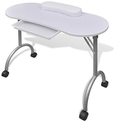 Festnight Klappbarer Maniküretisch Nageltisch Tragbarer Manikürtisch Studiotisch mit Rollen Weiß